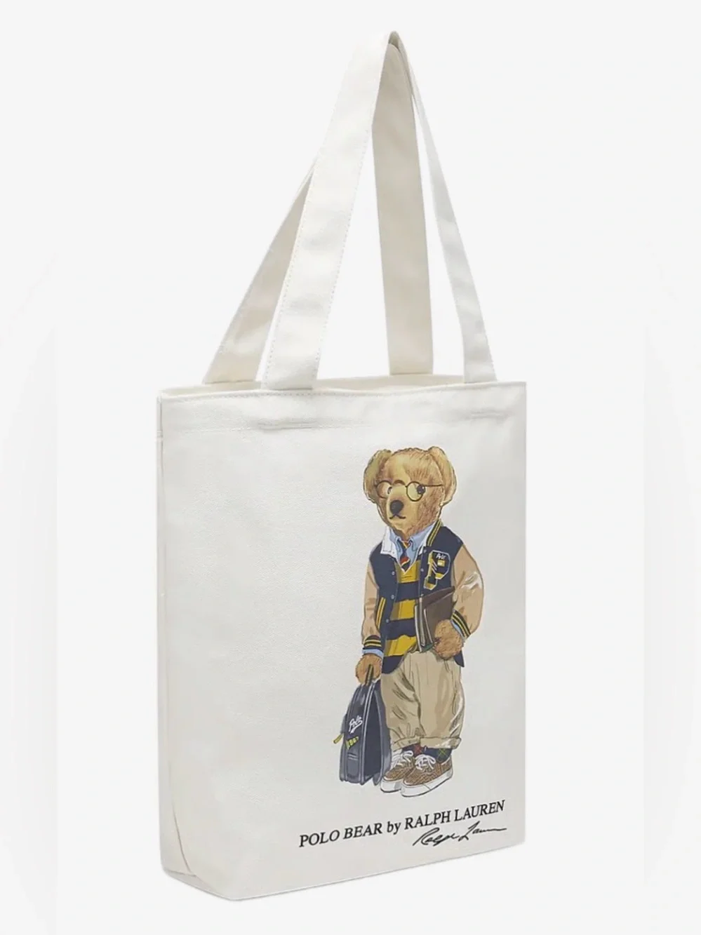 Polo Ralph Lauren Natural BOY BACK TO SCHOOL BEAR 13.0” Canvas Zip Top Tote Bag